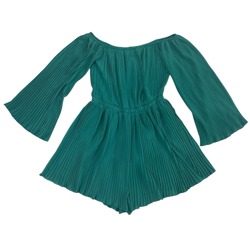 SHEIN Teal Off-Shoulder Pleated Romper
